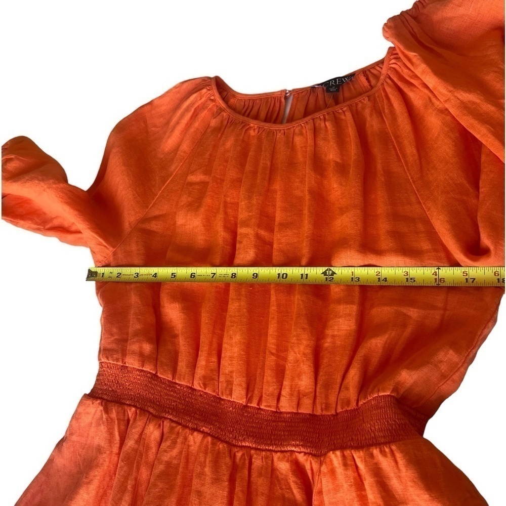 J.Crew Palermo Linen Smocked-Waist Dress Size Medium Fire Lily Color - Picture 7 of 15